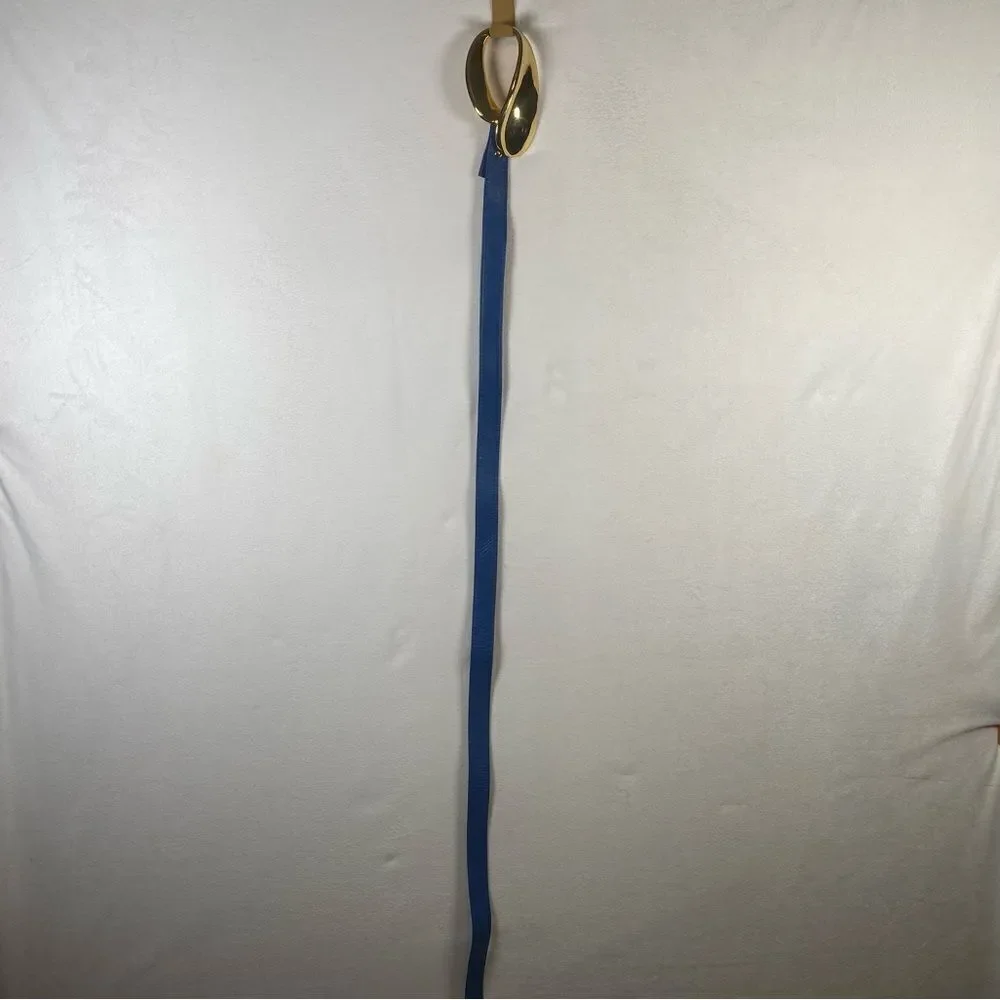 Alexis Kirk NY Paris London Blue Pebble Leather Belt W/Gold Abstract Buckle